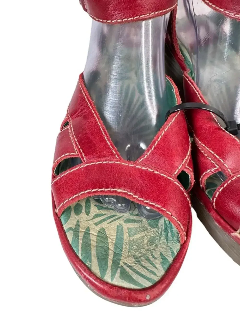 Fly London Yossa Womens Euro 41 Red Leather Comfort Wedge Sandals Strap 10
